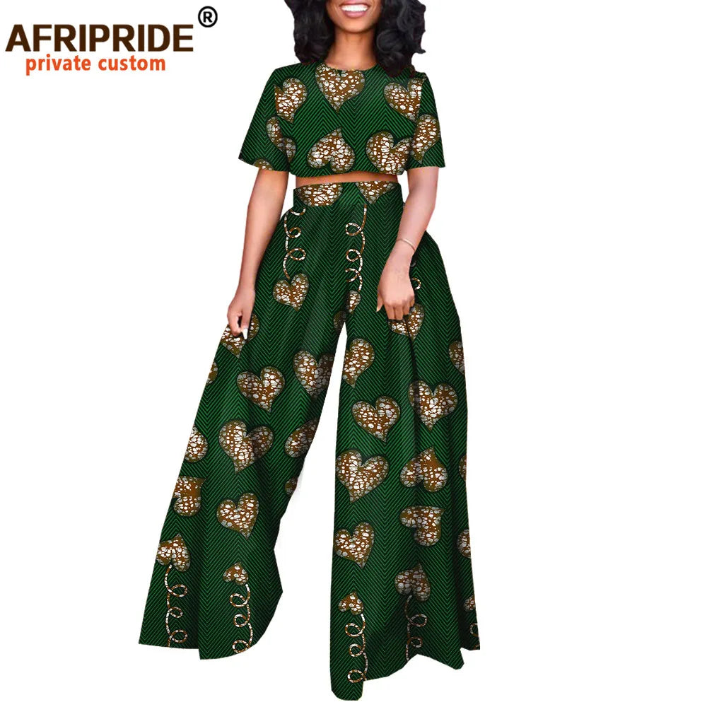 African 2 Piece Set for Women Print Tops and Ankara Pants Dashiki Clothing Tracksuit Short Blouse Outfits Wax AFRIPRIDE A2026001