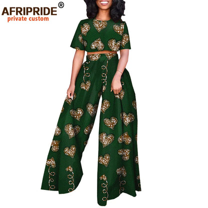 African 2 Piece Set for Women Print Tops and Ankara Pants Dashiki Clothing Tracksuit Short Blouse Outfits Wax AFRIPRIDE A2026001