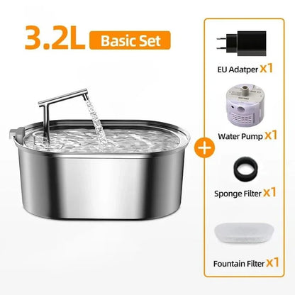 ROJECO Stainless Steel Dog Drinker Automatic Pet Drinking Fountain Smart Water Filter for Dog Cat Drinking Bowl with Pump Filter