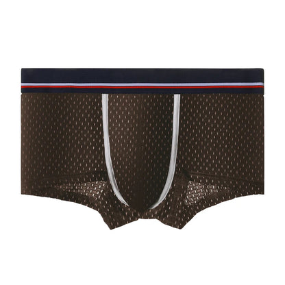 Men's Ice Silk Mesh Boxer Briefs, Summer Thin Breathable U-Convex Flat-Angle Shorts, Sexy Student Underwear