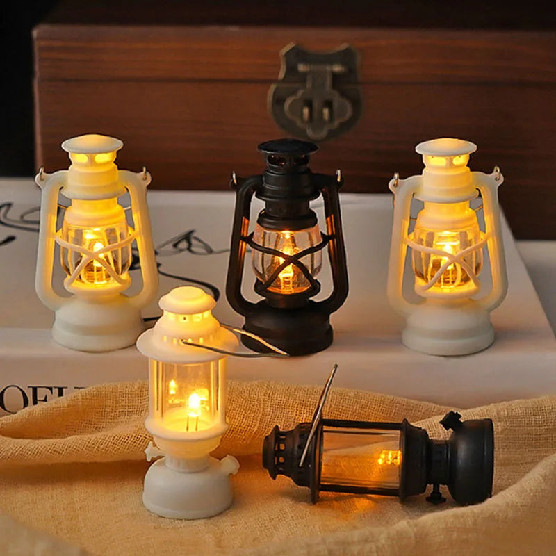 Dollhouse Mini Led Retro Glowing Pony Lantern Simulation Cande Light Night Light  Dolls Miniature oil light Lamp Home Decor Toy