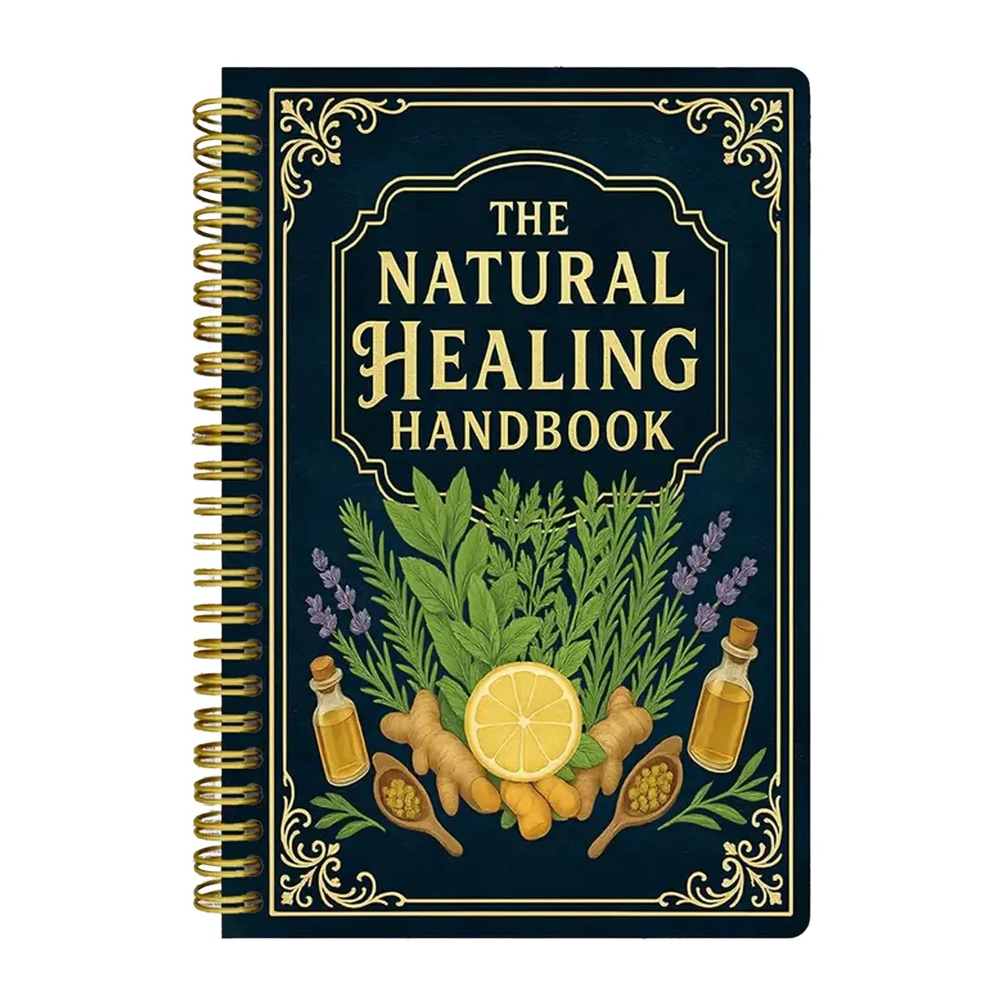 Gilded border plant healing deluxe coil book, herbal usage, daily soothing and practical manual for the body and mind