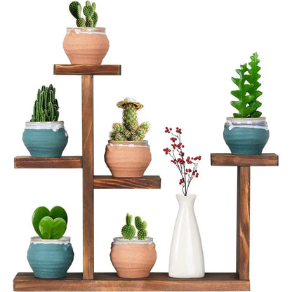 5-Tier Wooden Succulent Plant Stand for Home and Office, Compact Decorative Pot Rack for Living Room or Windowsill