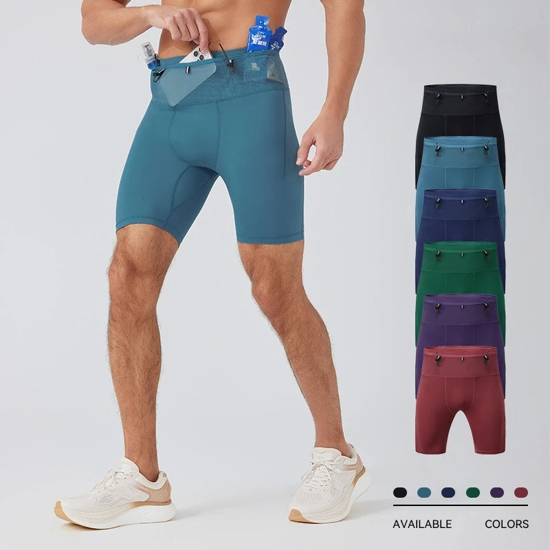 Men's Compression Shorts with Pockets for Running and Gym, Quick-Dry Breathable Athletic basketball Workout Pants Plus Size