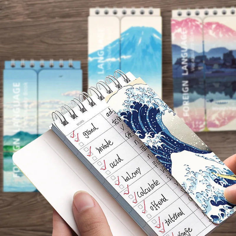 Portable Mini Notebook Japanese Famous Painting Pocket Spiral Notebook Languages Learning Word Book for School Stationery