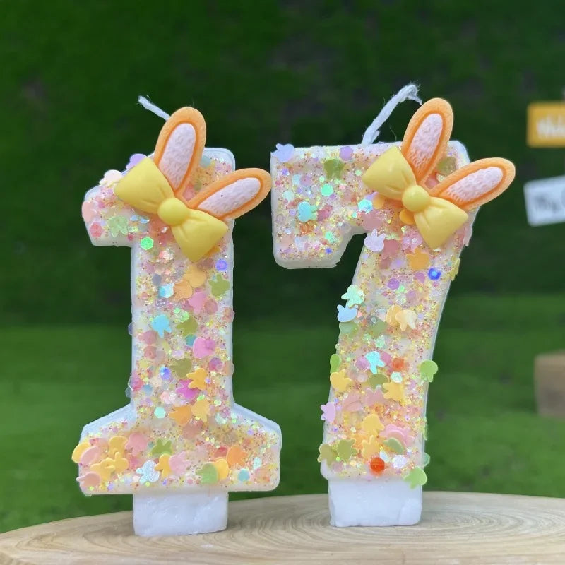 Digital Birthday Candles Cake Party Decoration Birthday Wax DIY Cute Ear Gift Bow Yellow Boy and Girl Number Cute
