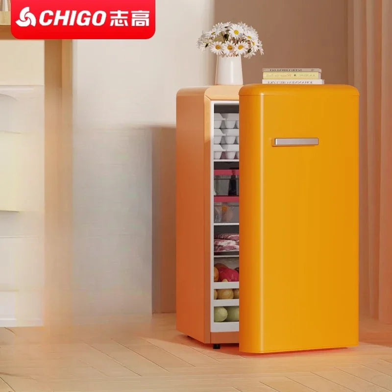 Chigo orange retro single door refrigerator, small medium family kitchen, refrigerator