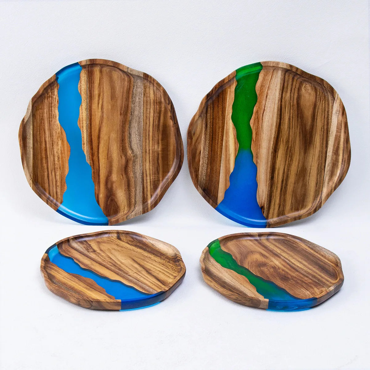 Acacia wood epoxy resin craft tray; tea tray; round plate; resin river; fireplace tray; home light luxury plate; wholesale