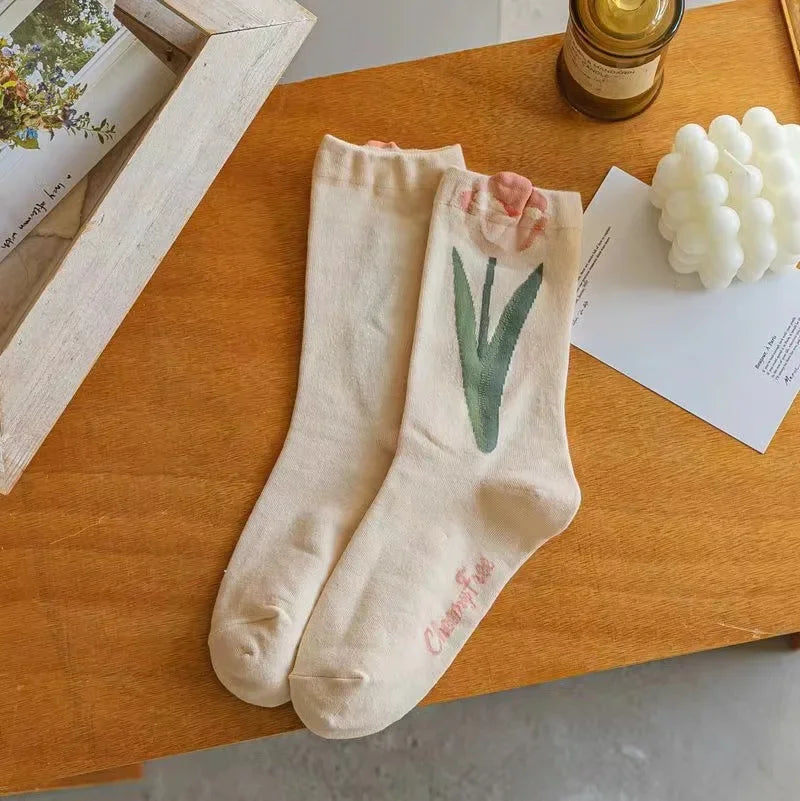 New Women Socks Korean Style Flower Trend Casual Cotton Socks Girls Frilly Ruffle Cute Sweet Breathable Kawaii Crew Socks Girls