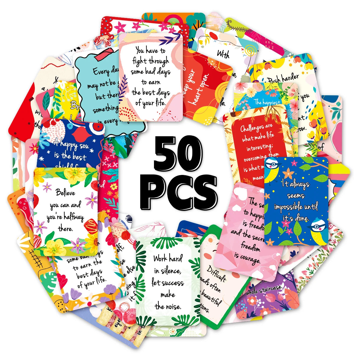 50pcs Uplifting Positive Affirmation Cards, Mini Note Card for Lunch Box, Colorful Motivational Cards with Inspirational Quotes