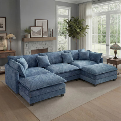 Redlife 113.4" Modular Sectional Sofa with Ottoman, Comfy Cloud Couch with Deep Seat (23.6" D), Solid Wood Frame,for Living Room