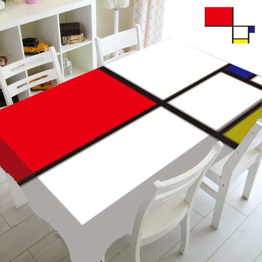 Modern Abstract Mondrian Pattern Tablecloth Table Cover Cloth Rectangle Square Minimalist Geometric Home Kitchen Decor
