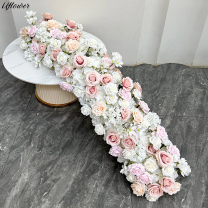 Uflower 2m Luxury Artificial Flowers Wedding Backdrop Table Long Runner Flower Row Floral Backdrop Arrangement Wall Arch Decor