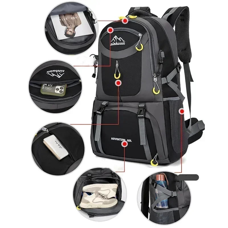 60L Sports Backpack Outdoor Backpacks Waterproof Sports Bags Camping Hiking Travel Rucksack Trekking Bag For Universal
