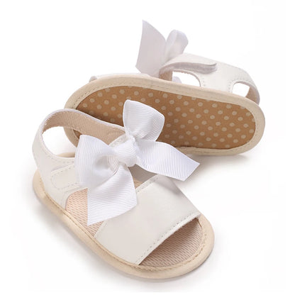 Baby Learning Walk Shoes, Breathable Summer Sandals with Bow & Embroidery, Soft Comfort Footwear for Newborn Infants 0-18M