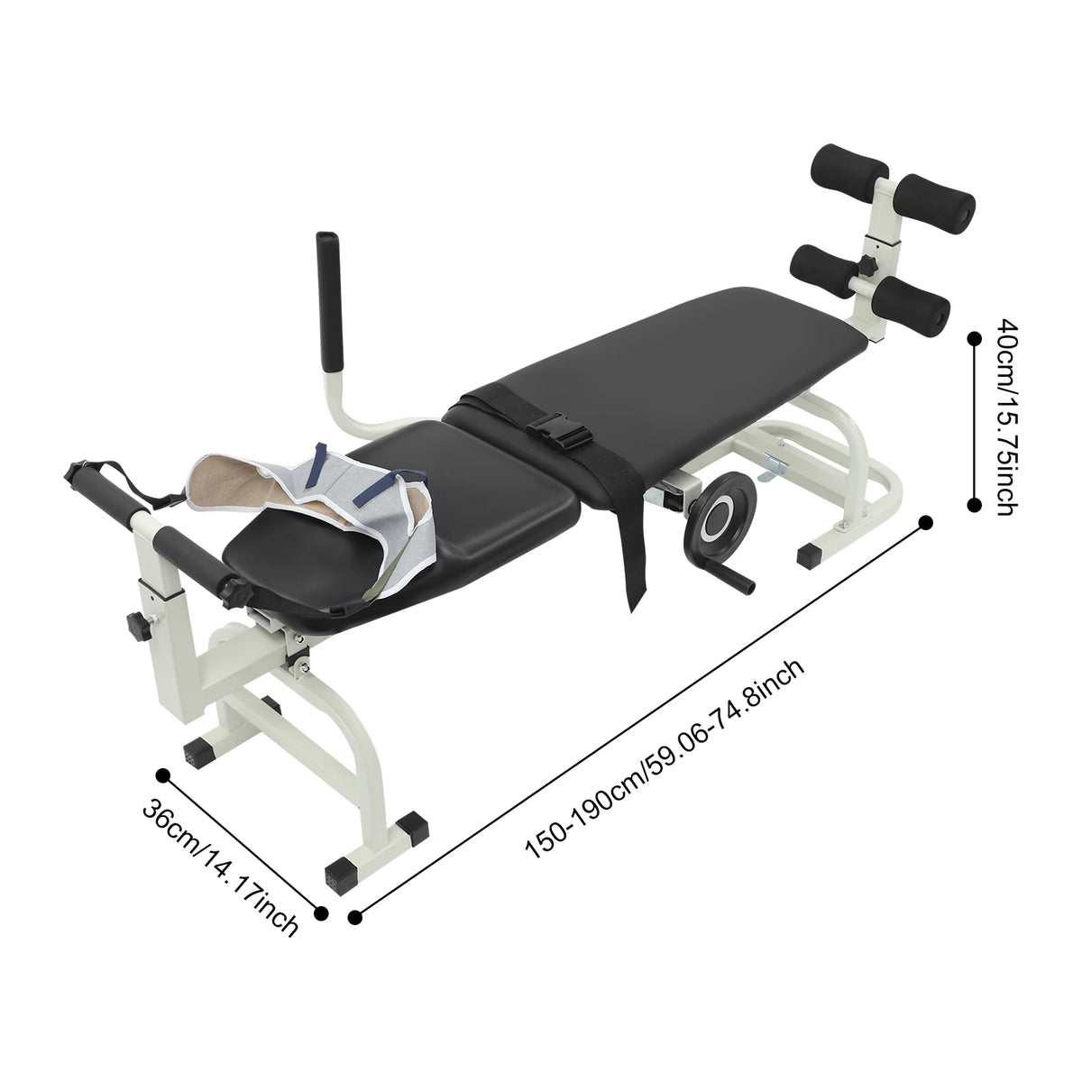 59.06-74.8in Long Back Stretch Bench,Adjustable Multifunctional Neck Stretcher Cervical Stretch Device, Handwheel Control Cervical Lumbar Traction Bed for Wellness Centers