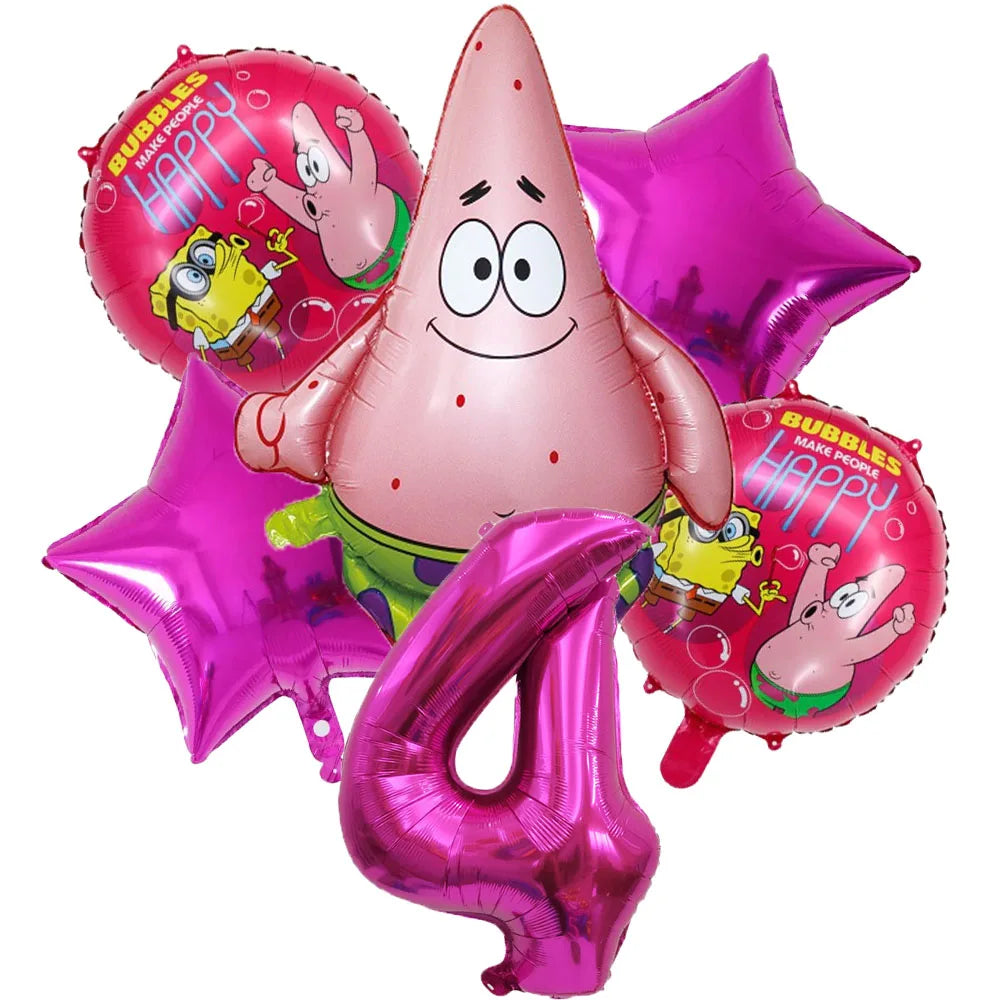 6Pcs SpongeBob Patrick Star Balloon set Birthday Party Golde Blue Numbers Balloons Boys Girls Baby Shower Party Supplies Gifts