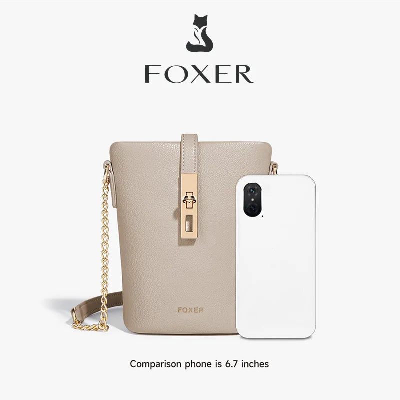FOXER Chic Women's Shoulder Bag PU Leather Fashion Phone Bag Simple Lightweight Girl Travel Bag Small Crossbody Bag Purse