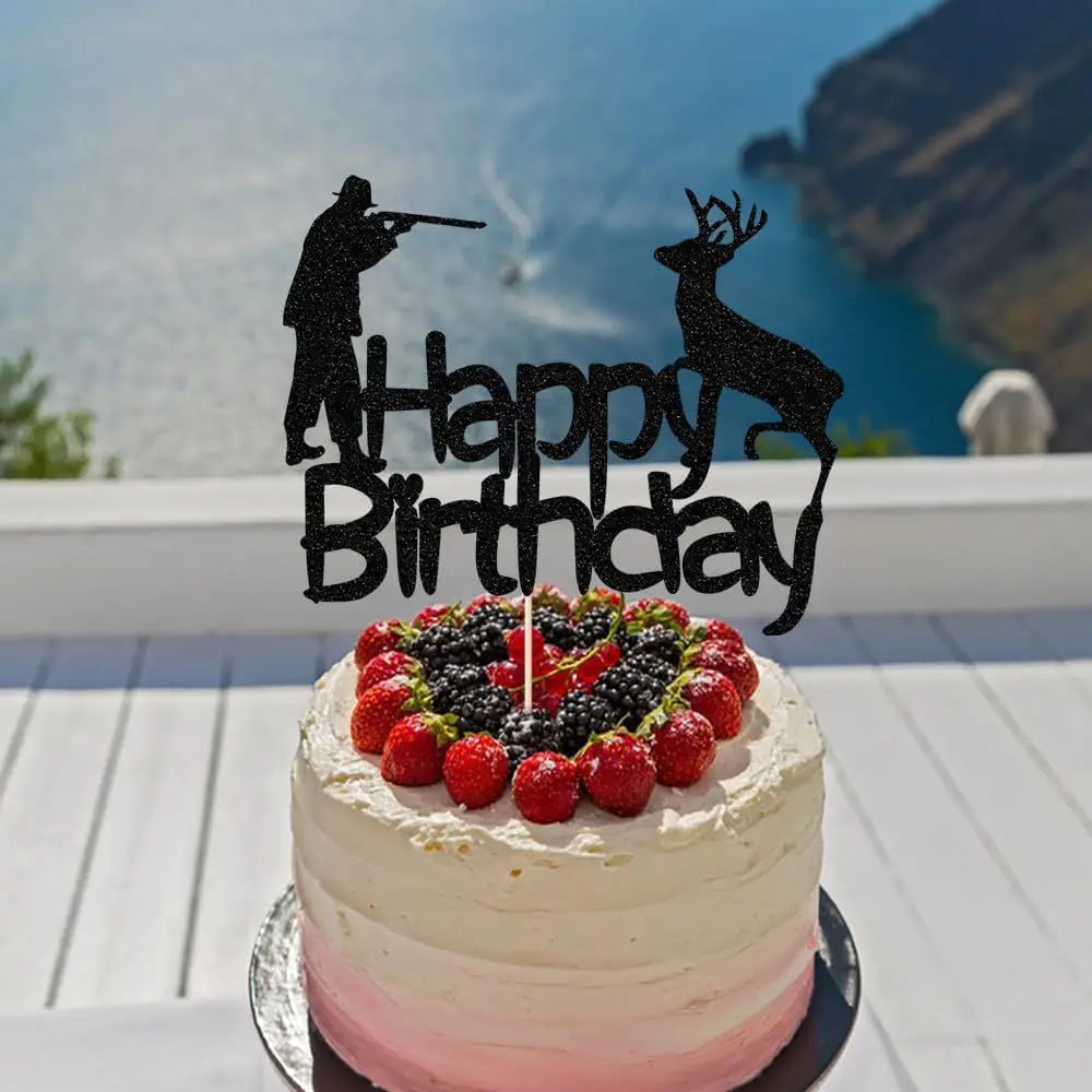 Hunting Happy Birthday Cake Topper Sports Them Party Wedding Anniversary Hunt Deer Cupcake Topper Decoration Baking Supplies Diy