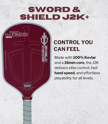 SWORD&SHIELD J2K+ Aramid Fiber Pickleball Paddle, Polymer Honeycomb Core, Large Sweet Spot, Thickness 16MM, Textured Surface