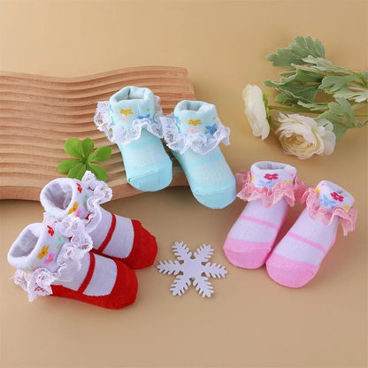 6Pairs/lot Newborn Baby Socks For 0-24Month Girls Lace Infant Girls Sock Princess Bow Toddler Baby Girls Socks
