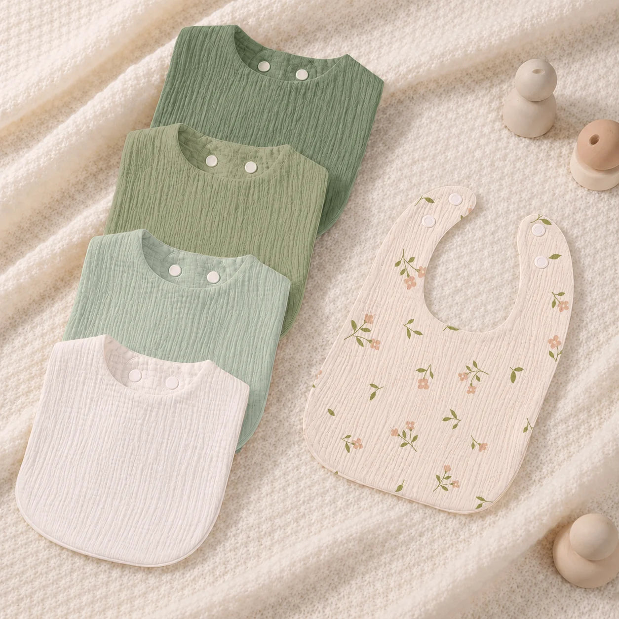 5PCS Adjustable Soft Absorbent Baby Bibs for Saliva Prevention Suitable for Newborns Infants for Feeding Teething Daily Use
