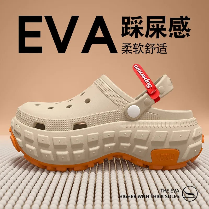 Thick soled perforated shoes for men, trendy summer outerwear, anti slip, wear-resistant, non smelly driving sandals for men