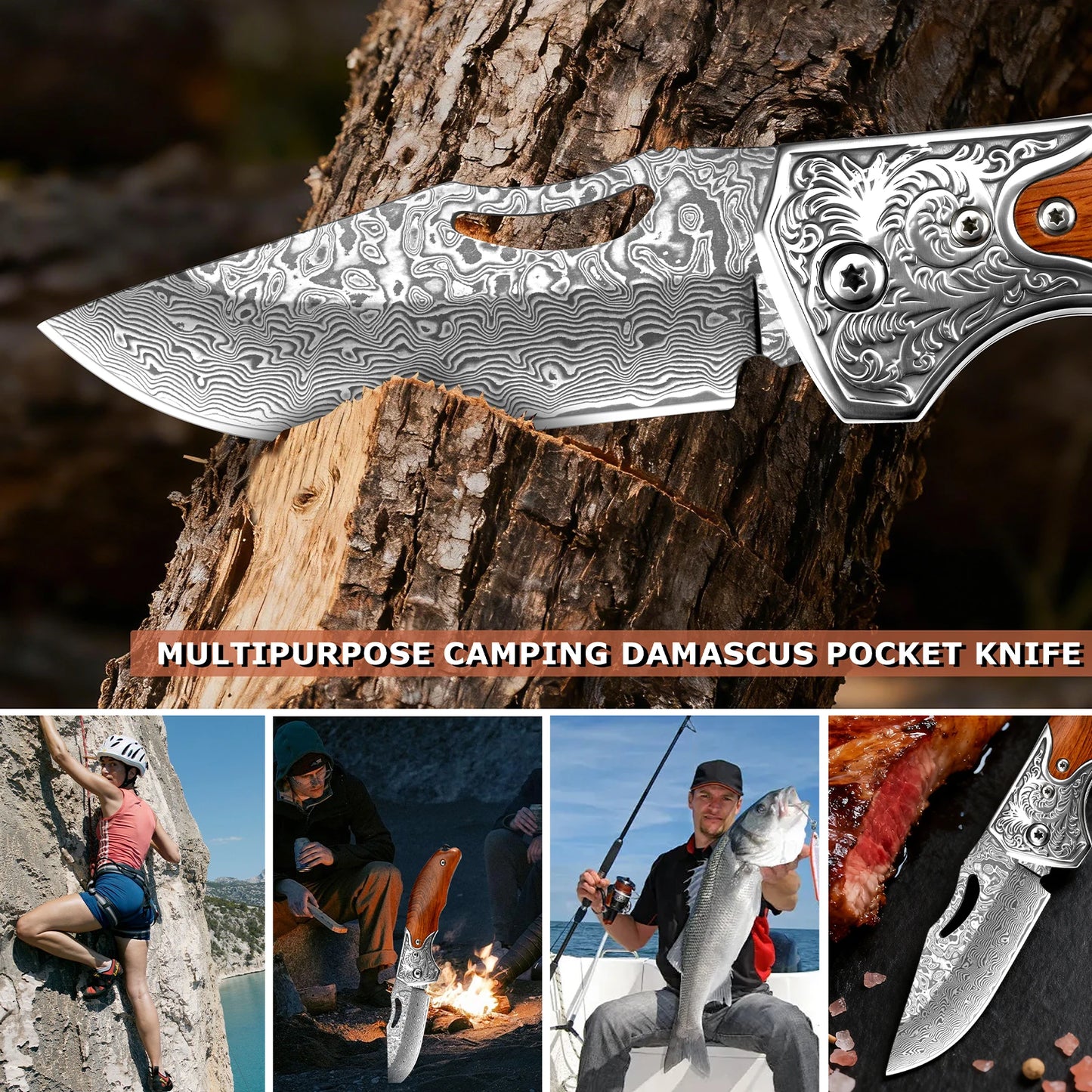 Folding knife 67-layer Damascus Folding Pocket knife with Wooden handle EDC Tools Outdoor Camping Survival knife