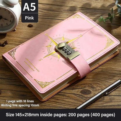 New 200 Sheets A5 Notebook Retro Password Book With Lock Thickened Creative Diary Book Students Notepad Stationery