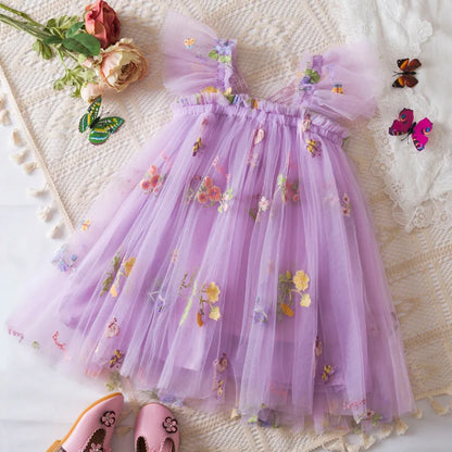 Girls' Dress Summer Lace Floral Print Cute Princess Baby Girl Dress Adorable Wedding Flower Girl Outfit