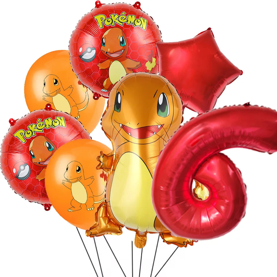 7Pcs/Set Pokemon Balloon Set Pikachu Charmander Cartoon Aluminum Foil Balloons Party Decoration Props Toy Anime Birthday Party