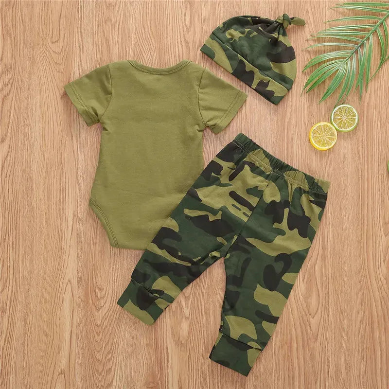 0-24months Baby 3pcs Outfits Short Sleeve Romper Tops Long Pants Hat/Headband Outfit For Infant Boys And Girls Camouflage Set