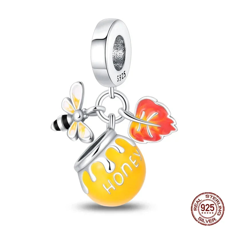 925 Sterling Silver Fashion Bee Honey Jar Sunflower Autumn Series