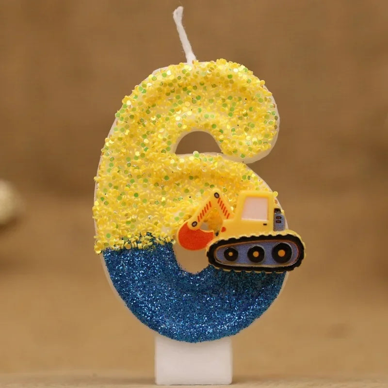 Cute Fashion Creative Engineering Car Excavator Number Birthday Cake Candle Gift Decoration Handmade Birthday Candle Boy Party