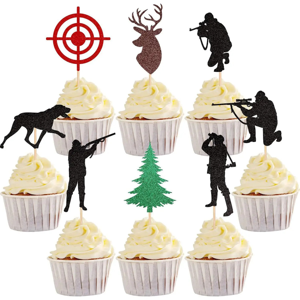 16pcs/set Sports Theme Hunting Cake Topper Happy Birthday Party Tree Hunting Wolf Deer Cupcake Topper Decoration Baking Supplies