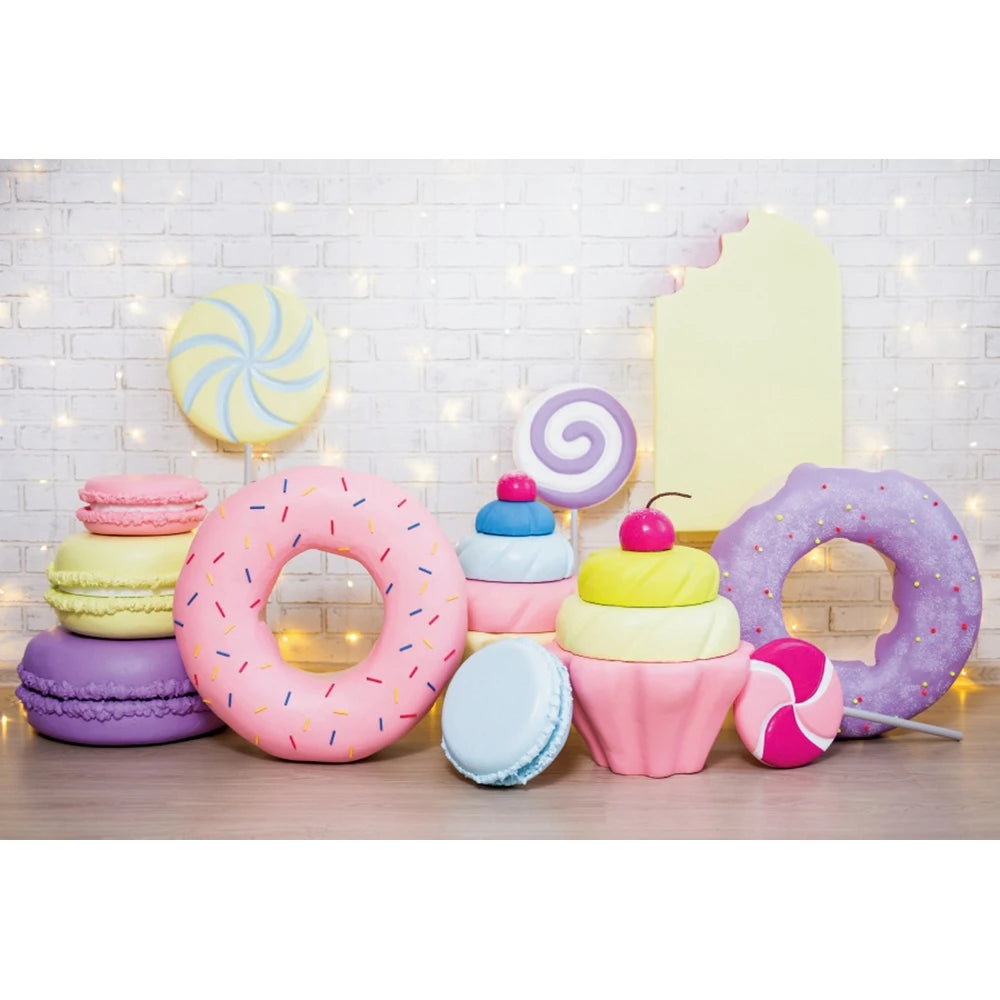 Candy Bar Baby Shower Birthday Backdrop Ice Cream Car Donuts Lollipop Party Photo Background Cake Table Decor Photography Props