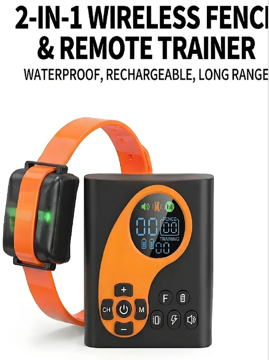 Electric Dog Fence Wireless with Remote Trainer, 2-in-1 Pet Training System, Waterproof Shock Collar for Dogs, Anti-Bark Control
