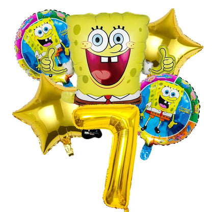 6Pcs SpongeBob Patrick Star Balloon set Birthday Party Golde Blue Numbers Balloons Boys Girls Baby Shower Party Supplies Gifts