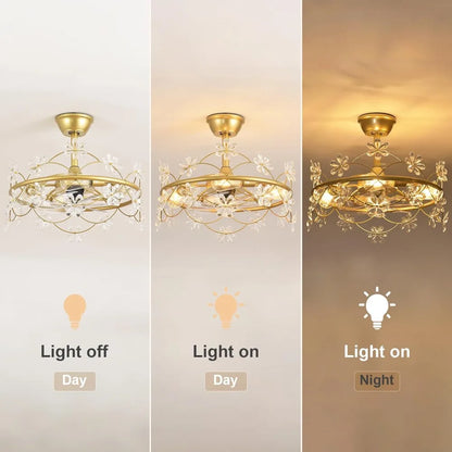 20" Gold Chandelier Ceiling Fan with Lights and Remote Control - Modern Flower Fandelier for Bedroom Living Room Kitchen
