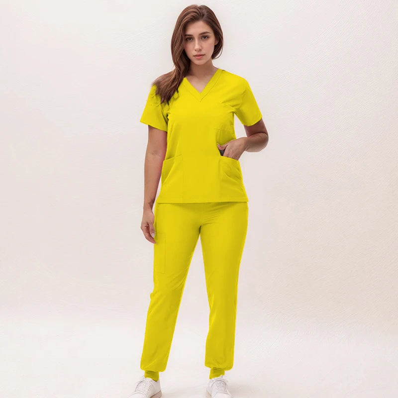 Women's Nurse Scrub Set | V-Neck Top & Jogger Pants, Stretch Jersey | Medical Workwear