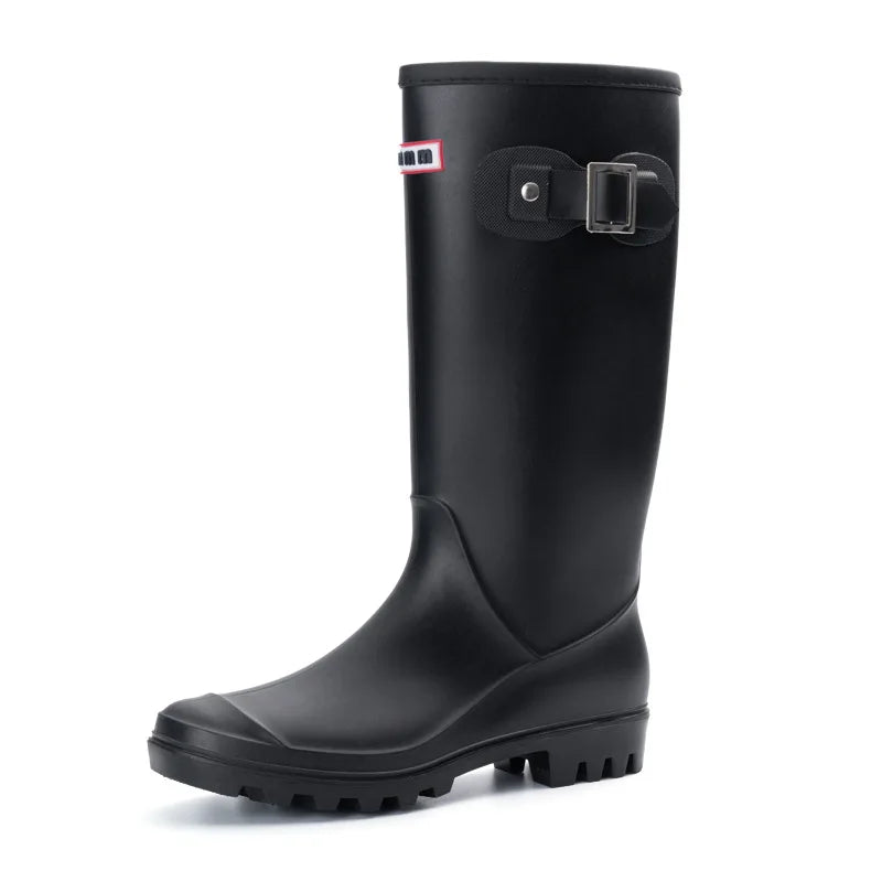 2025 Fashion Women's rain shoes New anti slip high boots Solid color waterproof footwear Round head ladies rubber shoes Mujer