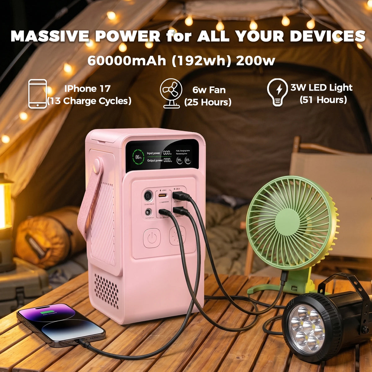 CTOLITY 200W Portable Power Station, 192Wh 60000mAh Solar Generator Storage Energy Power Bank For Camping Travel RV Home