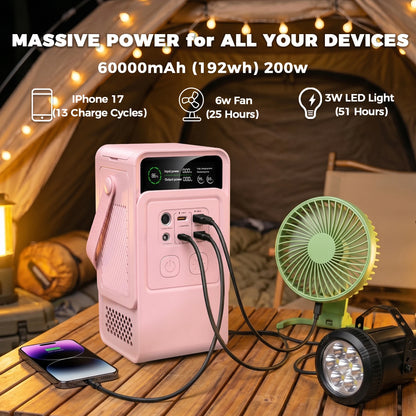 CTOLITY 200W Portable Power Station, 192Wh 60000mAh Solar Generator Storage Energy Power Bank For Camping Travel RV Home