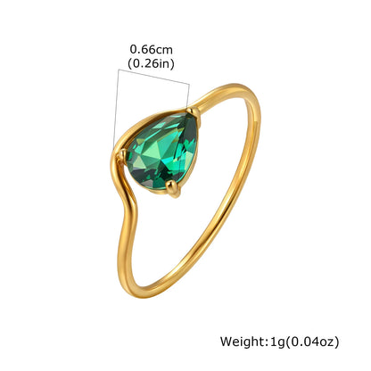 Minimalist Water Drop White Zircon Women Ring, Wave Drop Stainless Steel Ring, 18K Gold Plated Waterproof Luxury Jewelry