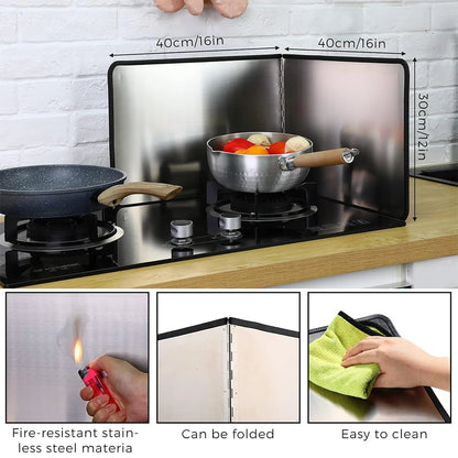 Stainless Steel Large Splatter Guard for Frying Stove Top Foldable Oil Splash Guard Cooking for Stove Kitchen Splatter Screen