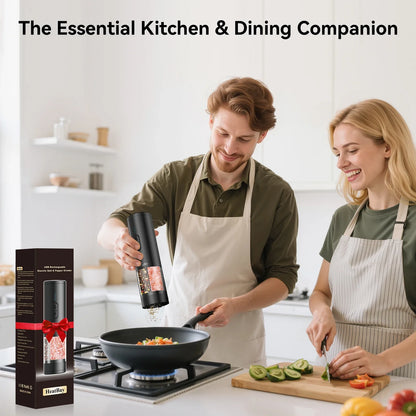 Rechargeable Electric Salt and Pepper Grinder with LED Light, Adjustable Coarseness, Designed for One-Handed Kitchen Cooking
