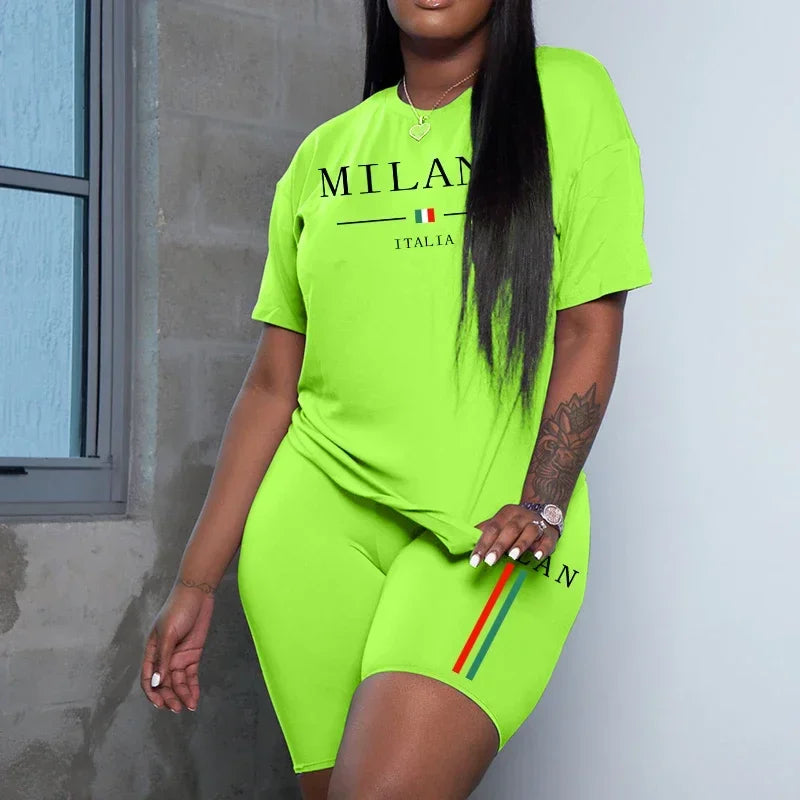 2026 Popular Women's T-shirt Shorts Tracksuit High Quality Summer Home Outdoor Casual Sport 2pcs Set Gym Fitness Outfits