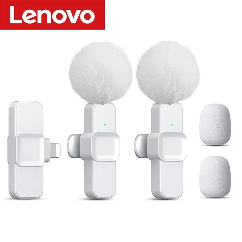 Lenovo 2026 Wireless Lavalier Microphone AI Noise Cancelling For iPhone Android Live Stream Gaming Vlog Plug & Play Receiver
