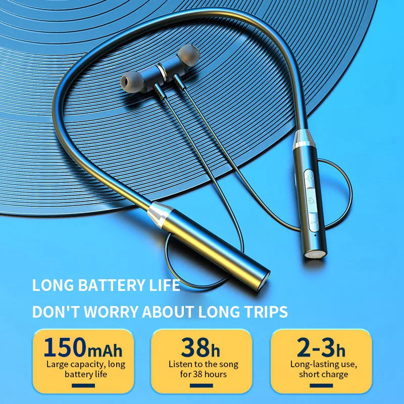 9D Stereo Surround Bluetooth Earphones Wireless Headphones Magnetic Sport Music Headset Neckband Neck-hanging Earbuds With Mic