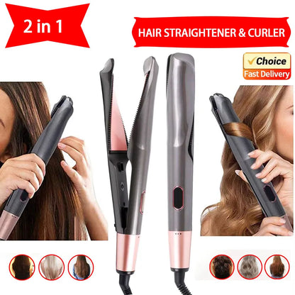 2026 New Hair Straightener Curler 2 in 1 Negative Ion Fast Heating Styling Iron Professional Flat Iron Curling Tool Home Travel